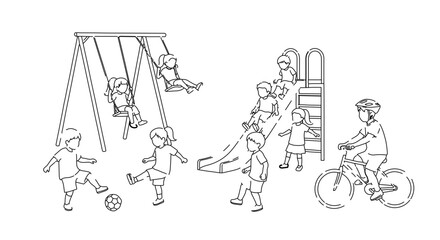 Children playing in playground coloring page activity illustration vector design for kids fun time 100