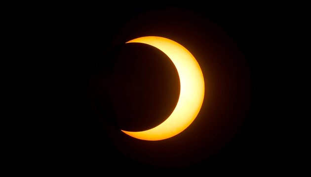 Partial solar eclipse, bright yellow crescent moon shape