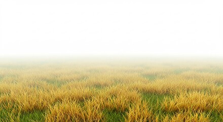 Obraz premium 黄金色の草原 朝霧が静かに漂う 穏やかな風景. AI Generated