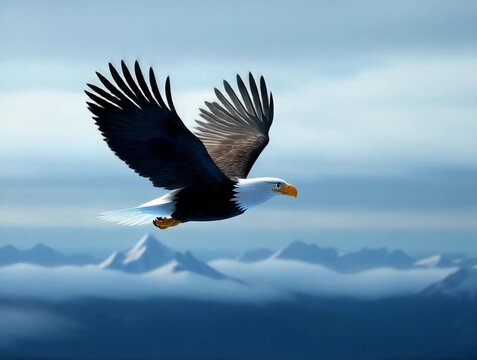 Majestic Eagle Soaring Over Mountainous Landscape