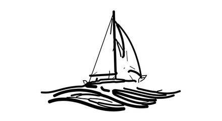 Sailboat sketch drawing vector illustration sailing boat line art on the water ocean sea travel design