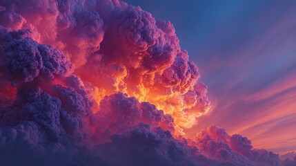 Pink and Yellow Cloud Explosion in a Blue Sky. Vibrant and Ethereal Celestial Display.