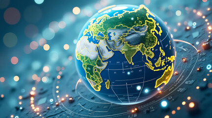 Export tariff concept ,globe displaying continents with vibrant colors and digital elements, symbolizing global connectivity