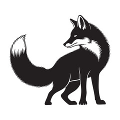 Elegant Black and White Fox Silhouette with Bushy Tail