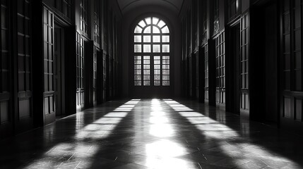 Fototapeta premium Elegant Hallway with Natural Light and Arched Window