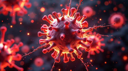 HIV Virus concept ,Viral explosion effect in liquid motion, depicting virus with intricate details and vibrant colors