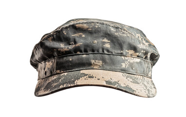 Fototapeta premium Camouflage military style cap with flat top isolated on white background