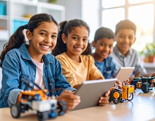 Children Building Robots in STEM Class – Technology Education