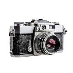 Vintage silver camera, black accents