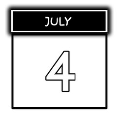 black color calendar frame July month date 4