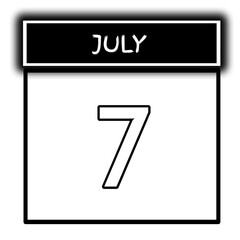 black color calendar frame July month date 7