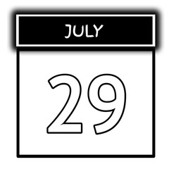 black color calendar frame July month date 29