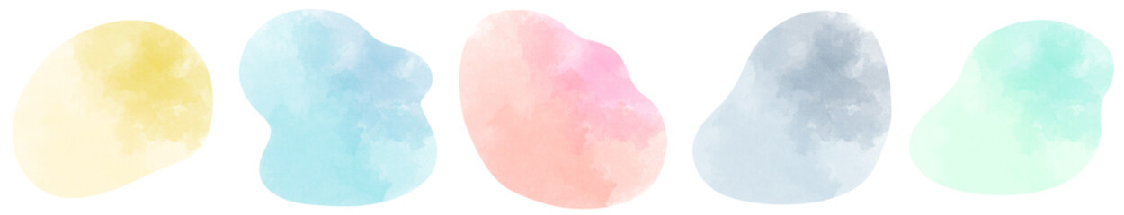 ゆるい形の同系色の水彩素材セット
