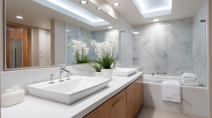 Contemporary Bathroom with Double Sinks and Spacious Mirror