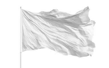 Waving white flag fluttering in the wind isolated on white background