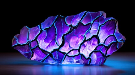 Obraz premium Illuminated crystal sculpture with vibrant purple hues and intricate patterns, showcasing its beauty against a dark backdrop