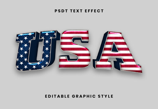 Blue And Red USA Font Flag Shine Glossy 3D Text Effect