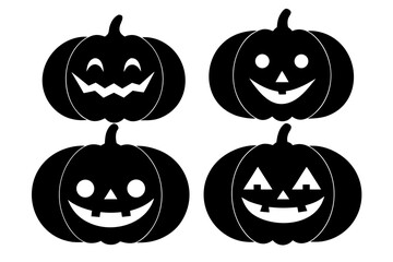 set of cute pumpkin smile silhouette vector illustration