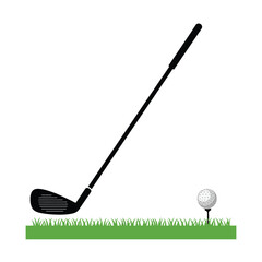 Golf Club and Ball on Tee with Green Grass Illustration