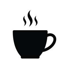 Simple Black Silhouette of a Steaming Coffee or Tea Cup Icon Vector Illustration