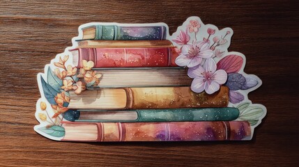 Stacked books decorated with flowers