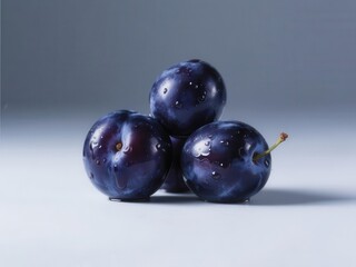 Fototapeta premium Deep indigo plums glisten, ripe and ready to burst with juice, juicy plums, food