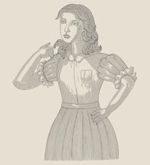 Beautiful young aristrocrat greek woman, vintage Engraving drawing style vector illustration
