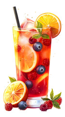 Artistic Illustration of a Berry, Blueberry, and Orange Cocktail