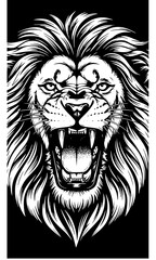 Obraz premium Bold Line Black and White Lion Roaring