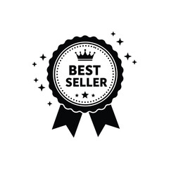 Best Seller Badge Vector Illustration with Crown and Stars for Promotion