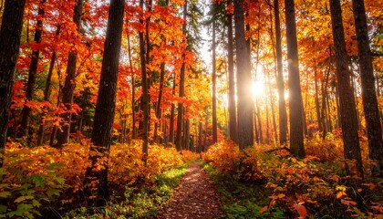 Obraz premium Autumn forest sunlight glow