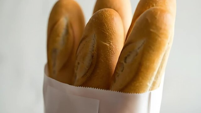 Baguette loaves in a paper bag