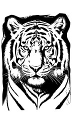 Fototapeta premium Bold Line Art Tiger Portrait - Black and White