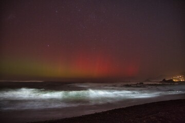Aurora from Te Raekaihoe, south coast of Wellington, Aotearoa New Zealand