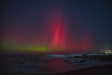 Aurora from Te Raekaihoe, south coast of Wellington, Aotearoa New Zealand