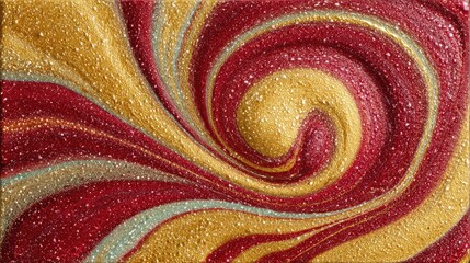 Swirling metallic paint in red, gold, and grey