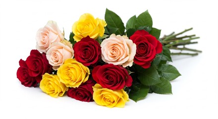 Obraz premium 鮮やか赤黄白バラ束 優しい光彩豊かに輝く. AI Generated