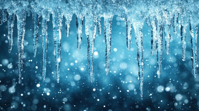 Icicles hanging in winter snow