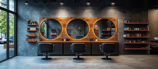 Modern Hair Salon Interior with Wooden Accents
