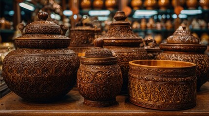 Intricate carved wooden containers