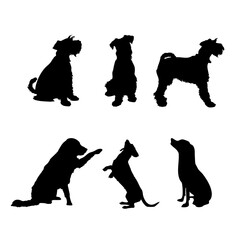 Pack of six dog silhouettes on white background