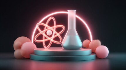 science week celebration poster concept with bright neon elements and icons