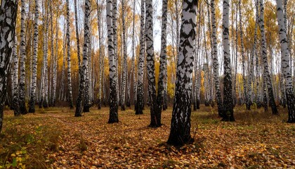 Obraz premium Birch tree forest in autumn