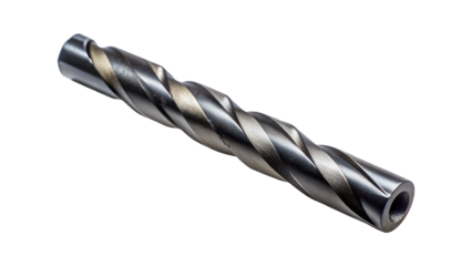Metal drill bit isolated on transparent background, a spiral tool for drilling and construction, representing industrial equipment and precision engineering