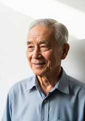Obraz premium Elegant portrait of an aging Asian gentleman embodying a sense of serenity