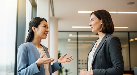 外国人上司と英語で会話する日本人女性社員