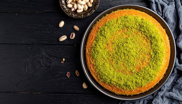 Kunafa Pastry with Pistachios Flat Lay