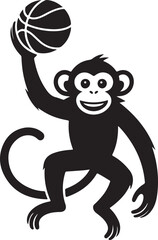 Black Silhouette Vector of a Monkey Playing Basketball, Isolated on White Background