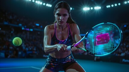 Cyberpunk Tennis Match – Futuristic Female Athlete