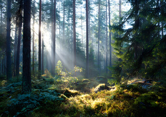 Obraz premium Beautiful morning in the forest